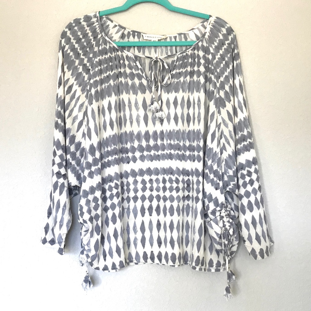 Lovestitch Women’s Tye Die Gray Cinch Boho Top M/L